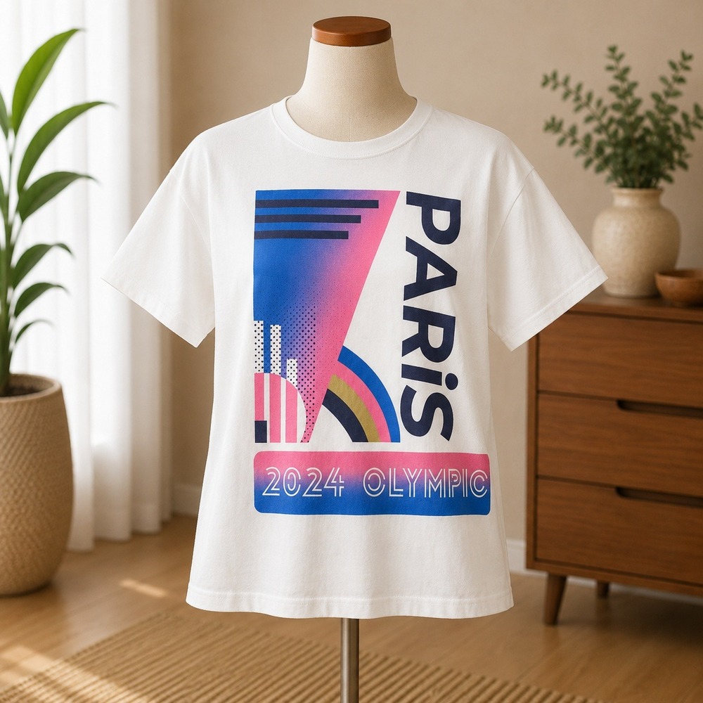 NWT Cupshe Paris 2024 Olympic T-Shirt Womens Medium White Graphic Short Sleeve
